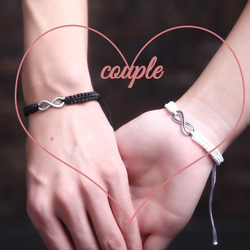 MJartoria Couples Bracelets, Personalized Matching Bracelets for Couples His and Hers, Sign Handmade Rope Braided Rhinestone, Stainless Steel BFF Bracelets for 2 (White) - Image 2